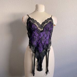 Vintage 80’s Purple & Black Lace teddy Size Small